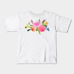 Floral Watercolor, Pink Renunculus Kids T-Shirt